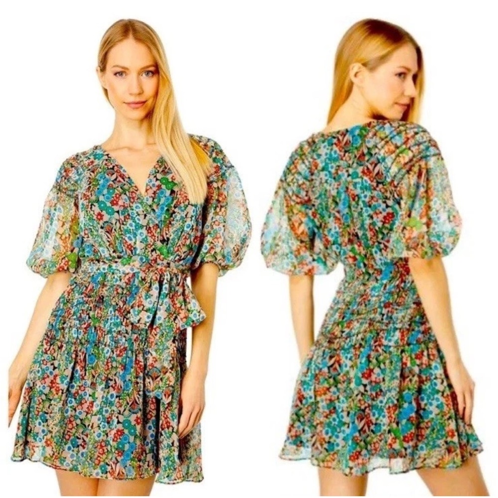 NWT Ted Baker Tiania Smock Panel Wrap Mini Dress Floral Lightweight Sz 4 Rt $295